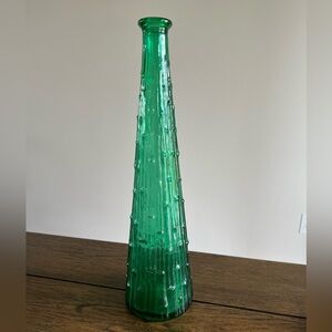 Vintage Empoli Genie Bottle Decanter Forest Green Wax Drip Bamboo No Stopper